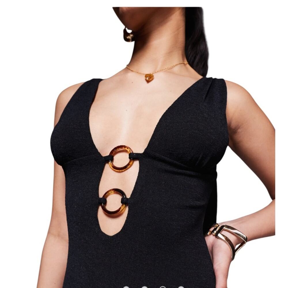 Princess Polly plunge neck ring detail mini dress in black Size 2 NWT - Picture 6 of 11